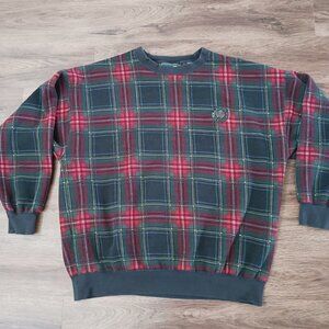 Pebble Beach Sports Wear Christmas Plaid Golf Crew Neck Sweatshirt Men's Large